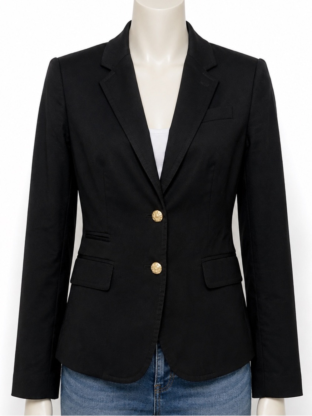 J.Crew Schoolboy Blazer Black 100% Wool Gold Crest Buttons Size 0